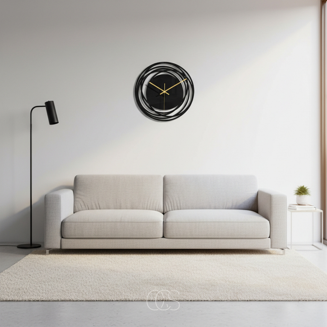 Horloge murale silencieuse noire Ø 30 cm finition cristal quartz précis décoration intérieur moderne élégant | Koossa
