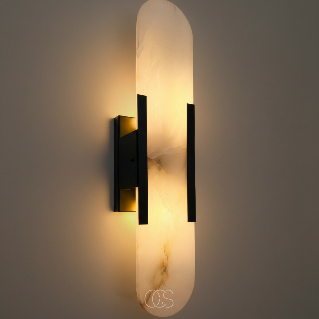 Applique murale marbre et laiton 50 cm — Éclairage doux G9 deux sources lumineuses intérieur moderne élégant | Koossa