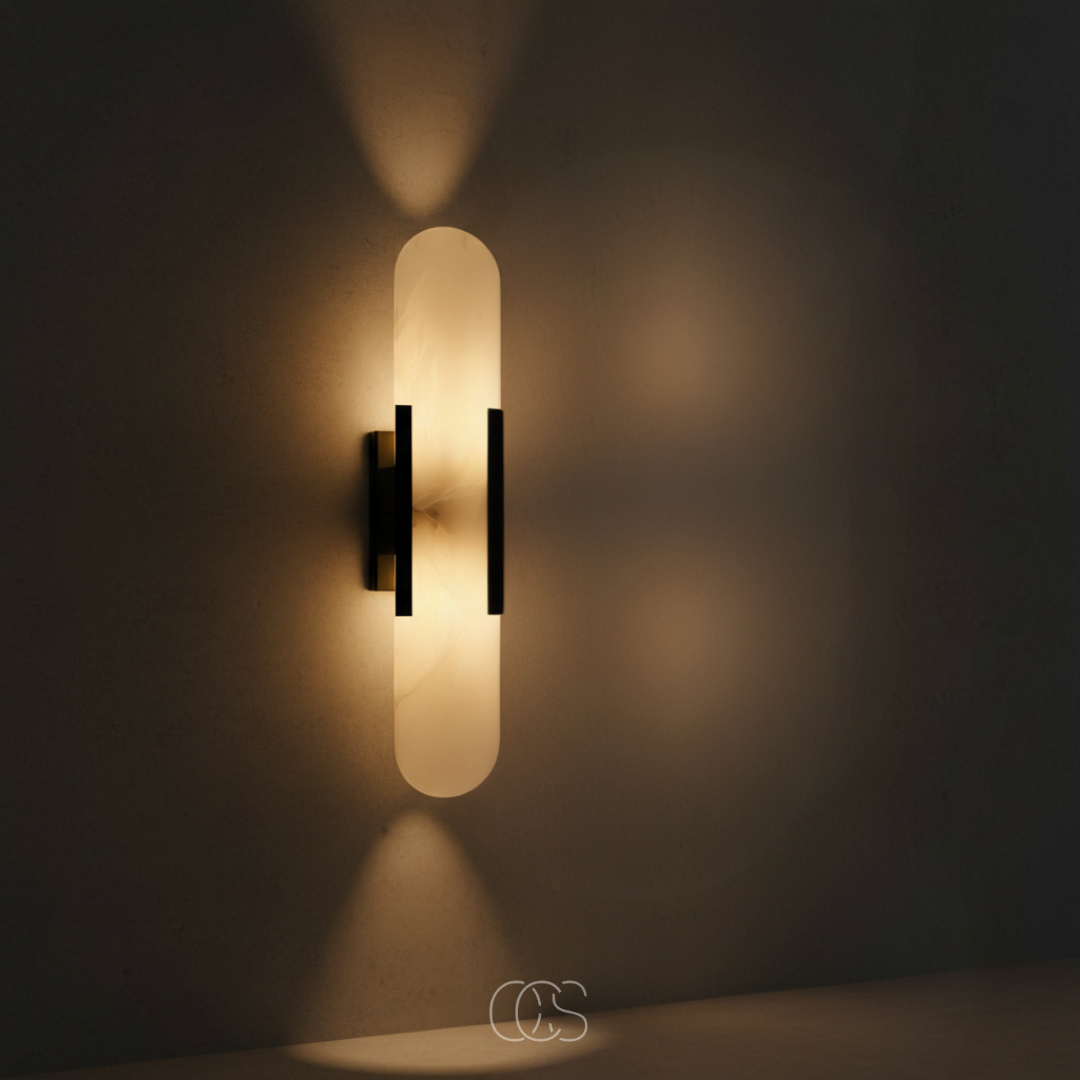 Applique murale marbre et laiton 50 cm — Éclairage doux G9 deux sources lumineuses intérieur moderne élégant | Koossa