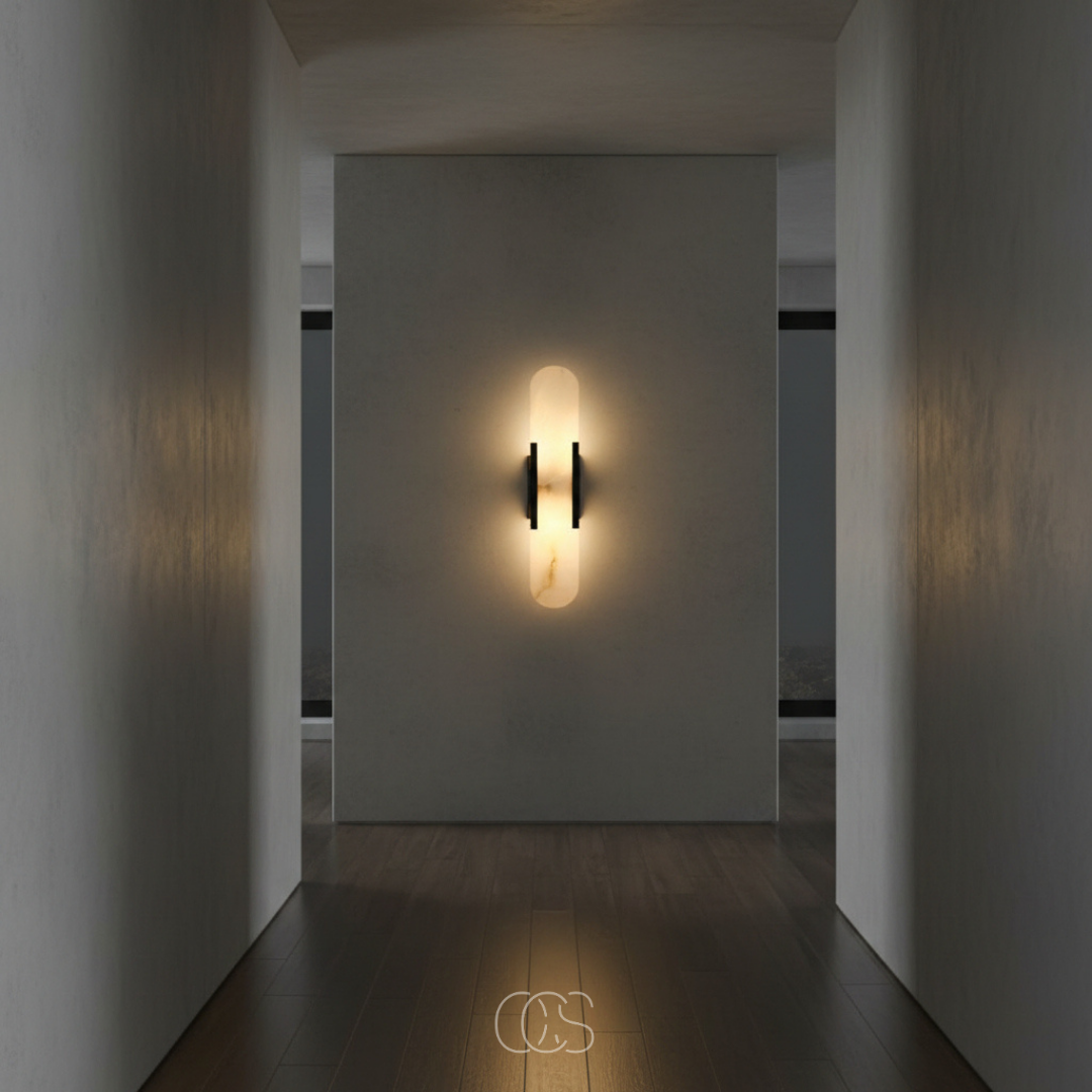Applique murale marbre et laiton 50 cm — Éclairage doux G9 deux sources lumineuses intérieur moderne élégant | Koossa