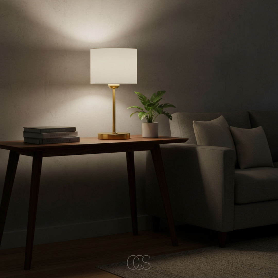 Lampe à poser moderne textile et métal doré pour bureau chambre salon ambiance chaleureuse élégante design E27 | Koossa