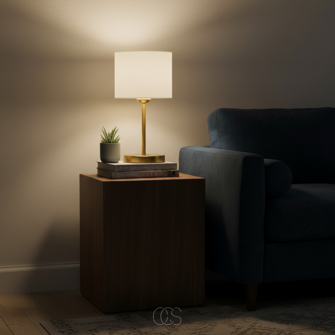 Lampe à poser moderne textile et métal doré pour bureau chambre salon ambiance chaleureuse élégante design E27 | Koossa