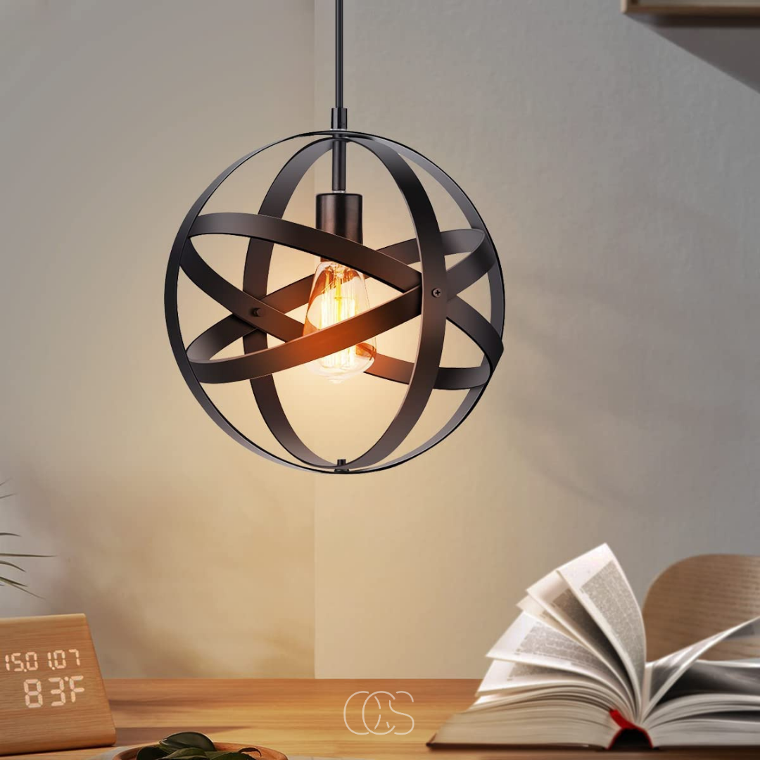 Suspension industrielle en métal noir ajouré Ø 30 cm pour salle à manger cuisine luminaire style loft | Koossa