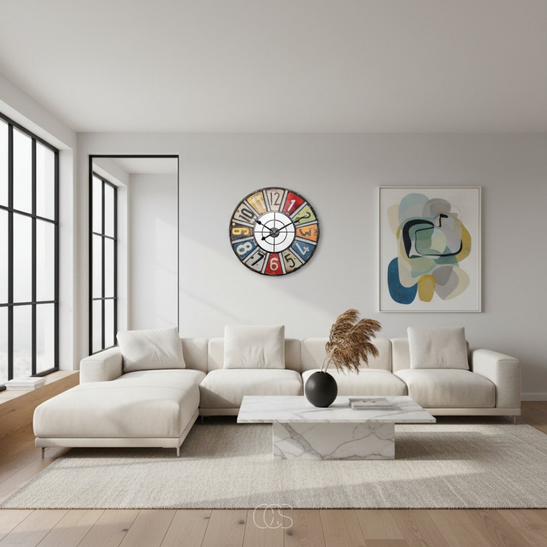 Horloge Murale Ronde Rétro Industriel Multicolore 60 cm Silencieuse Métal Intérieur Extérieur Décoration | Koossa