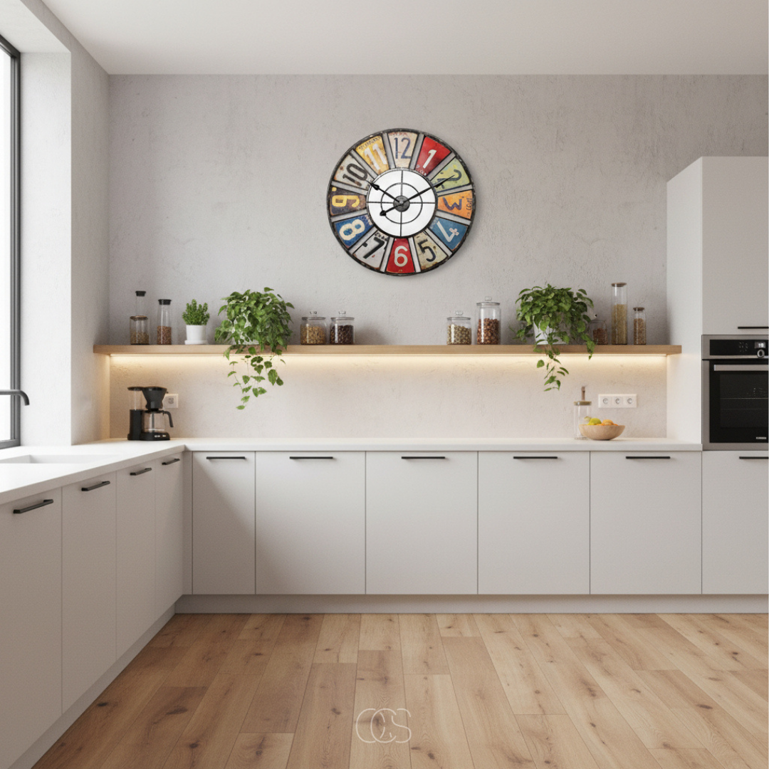 Horloge Murale Ronde Rétro Industriel Multicolore 60 cm Silencieuse Métal Intérieur Extérieur Décoration | Koossa