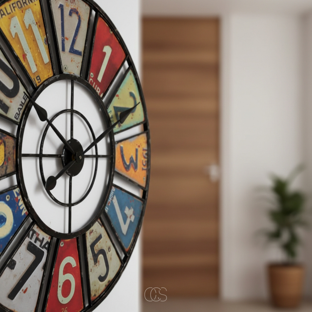 Horloge Murale Ronde Rétro Industriel Multicolore 60 cm Silencieuse Métal Intérieur Extérieur Décoration | Koossa