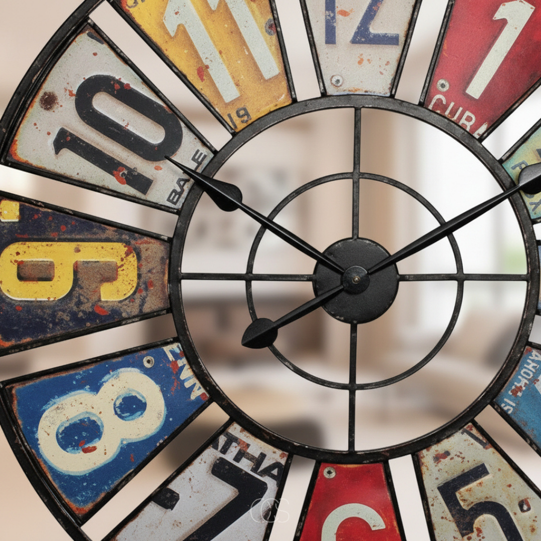 Horloge Murale Ronde Rétro Industriel Multicolore 60 cm Silencieuse Métal Intérieur Extérieur Décoration | Koossa