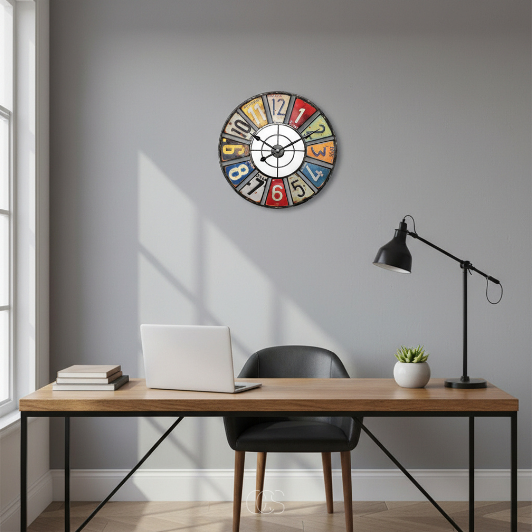 Horloge Murale Ronde Rétro Industriel Multicolore 60 cm Silencieuse Métal Intérieur Extérieur Décoration | Koossa