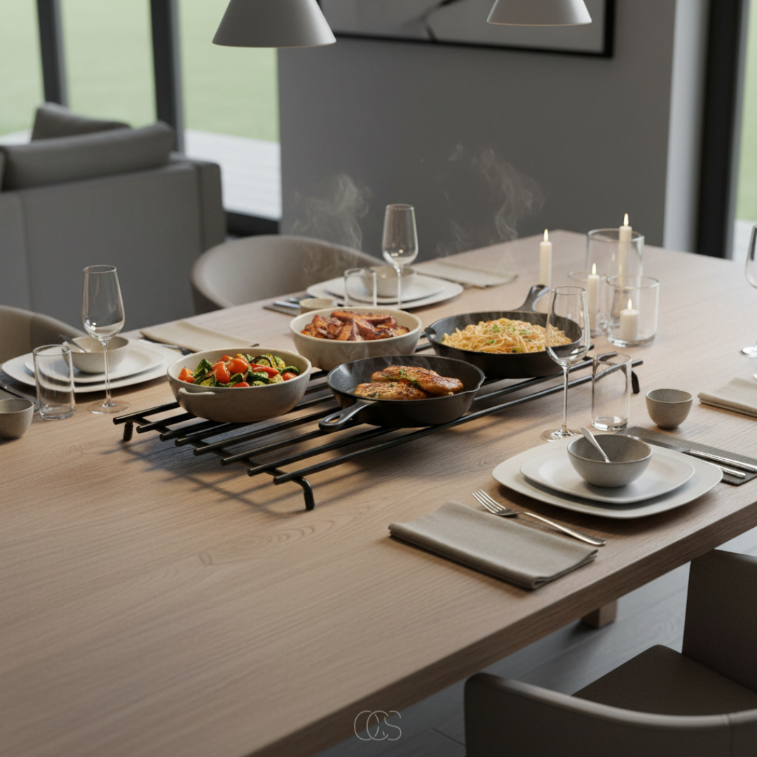 Dessous-de-plat rectangulaire en métal thermoresistant antidérapant pour protéger votre table des pannes chaudes | Koossa