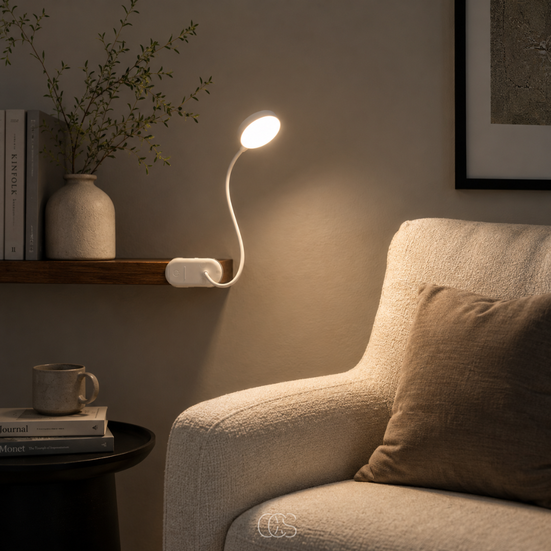 Lampe à pince rechargeable col flexible 360° sans fil LED blanc lumière lecture bureau chevet nomade portable | Koossa
