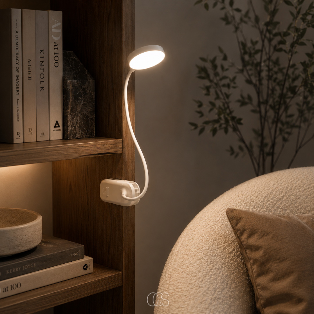 Lampe à pince rechargeable col flexible 360° sans fil LED blanc lumière lecture bureau chevet nomade portable | Koossa