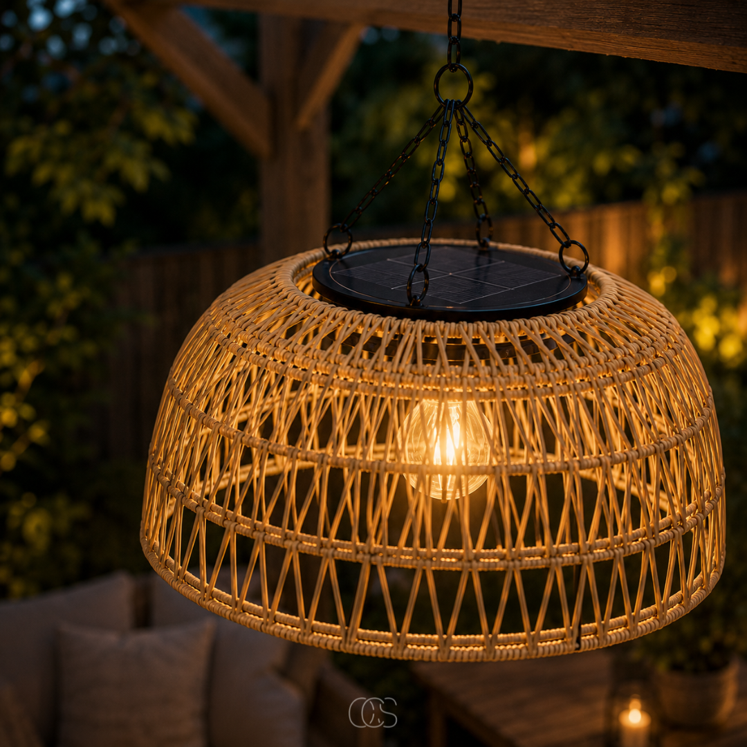 Suspension solaire tressée pour extérieur blanc chaud luminaire sans fil IP44 jardin terrasse pergola | Koossa