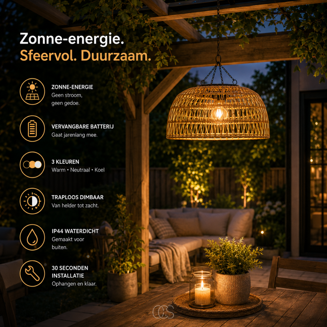 Suspension solaire tressée pour extérieur blanc chaud luminaire sans fil IP44 jardin terrasse pergola | Koossa