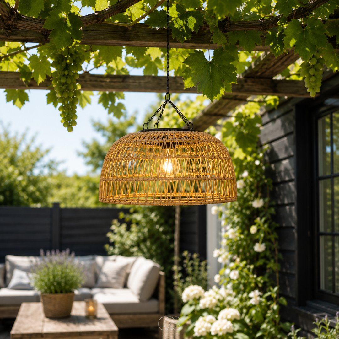 Suspension solaire tressée pour extérieur blanc chaud luminaire sans fil IP44 jardin terrasse pergola | Koossa