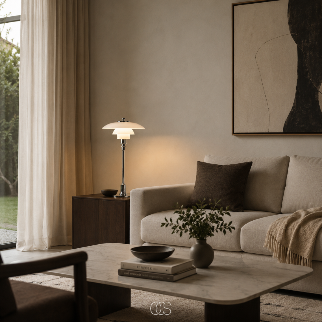Lampe à poser en verre stratifié et métal doré ou chromé – Design scandinave intemporel pour ambiance chaleureuse | Koossa