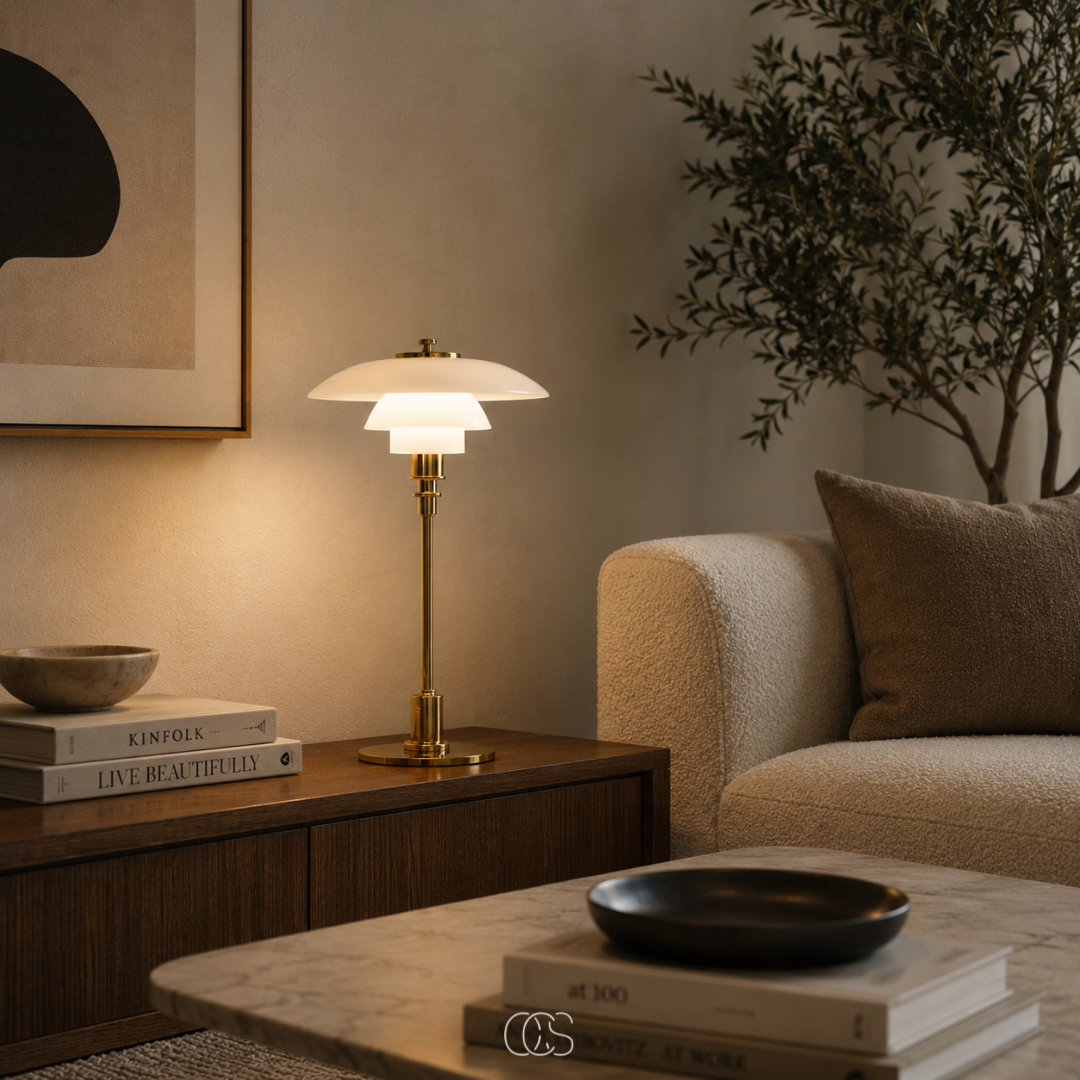 Lampe à poser en verre stratifié et métal doré ou chromé – Design scandinave intemporel pour ambiance chaleureuse | Koossa