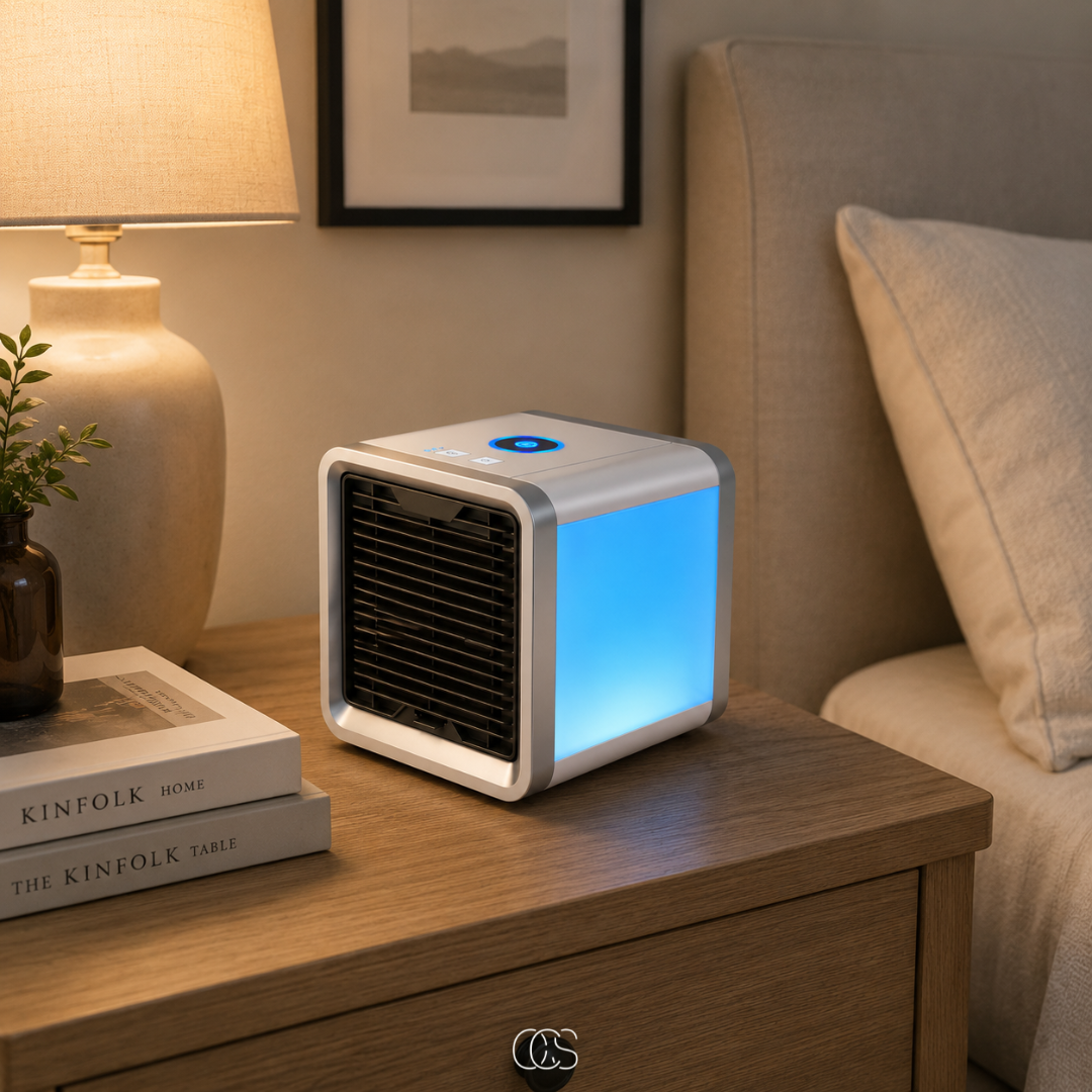 Refroidisseur d'air portable USB avec humidificateur éclairage LED 7 couleurs autonomie 8 heures bureau maison | Koossa