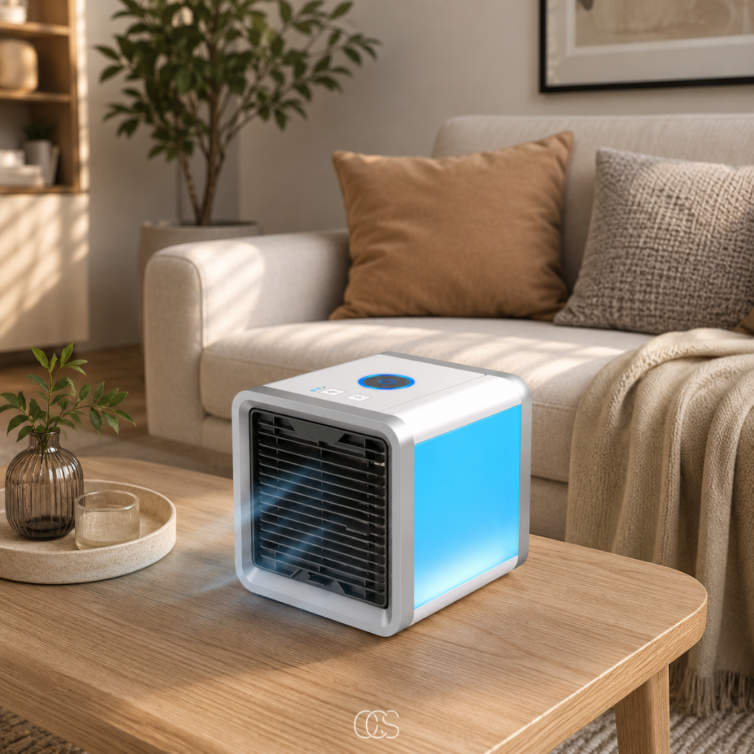 Refroidisseur d'air portable USB avec humidificateur éclairage LED 7 couleurs autonomie 8 heures bureau maison | Koossa