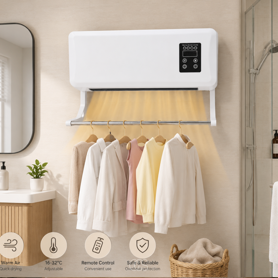 Ventilateur Mural avec Chauffage et Séchoir Intégré 1500 W Blanc pour Salle de Bains et Pièces Humides | Koossa