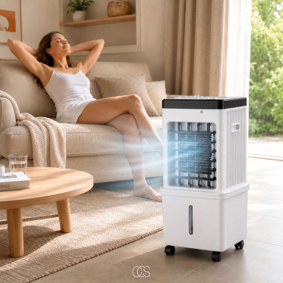 Refroidisseur d'air mobile 3-en-1 avec réservoir d'eau et roulettes pour climatisation intérieur confortable | Koossa