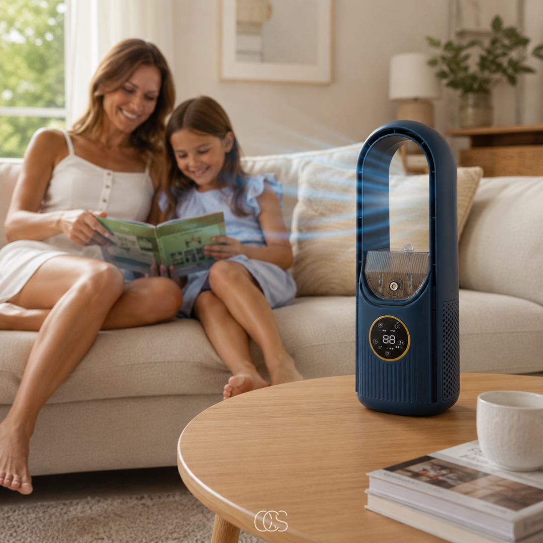 Rafraîchisseur d'air USB sans pales avec brumisateur 6 vitesses minuteur pour bureau chambre maison silencieux | Koossa
