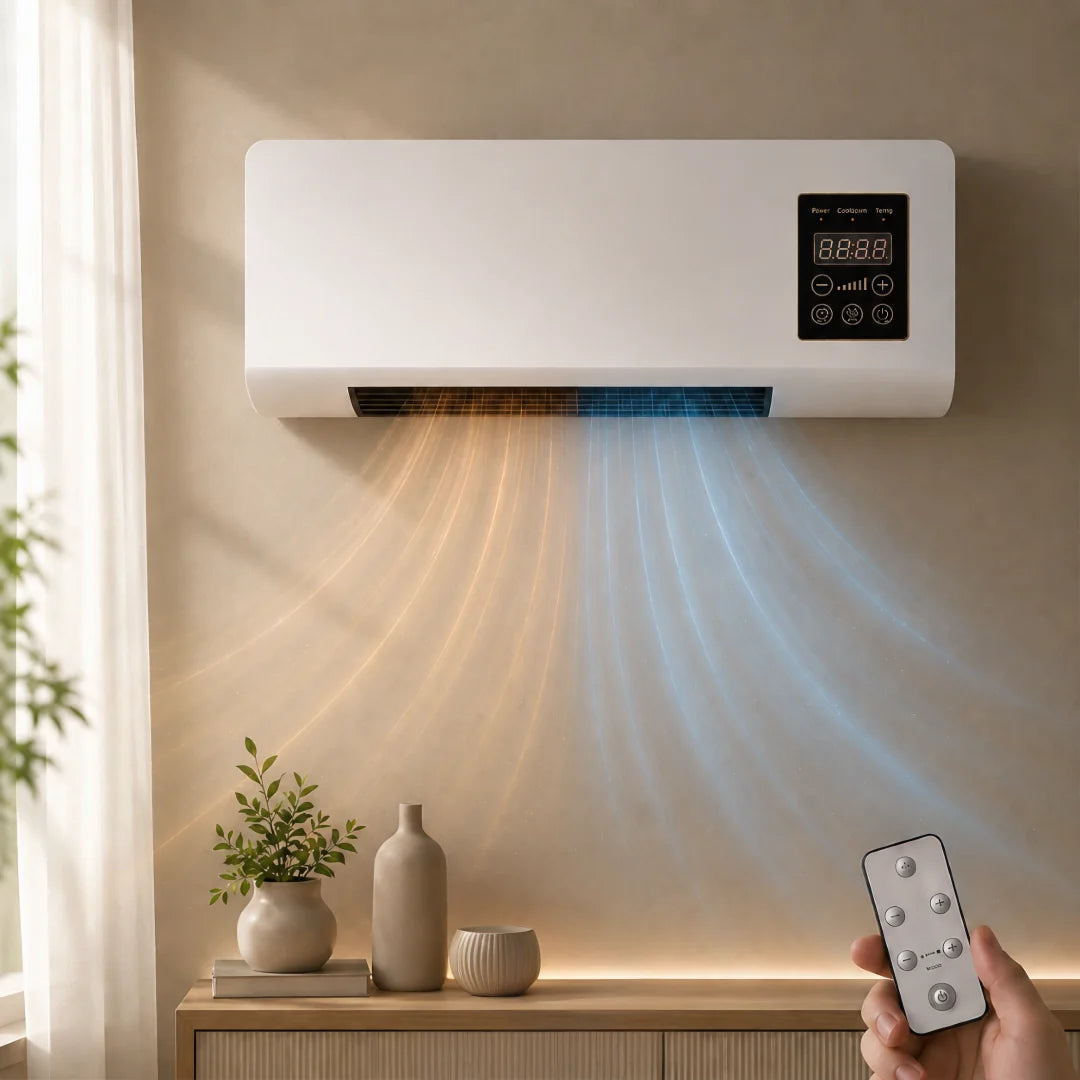 Ventilateur mural chauffant 2 en 1 avec minuteur programmable pour toute saison salon chambre bureau blanc | Koossa