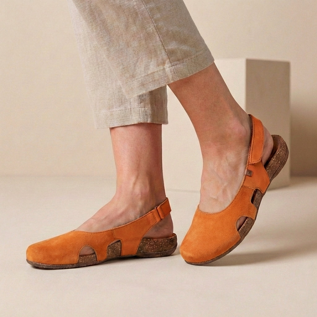 Leather Closed Toe Slingback Sandals — Supportive Summer Shoes with Cut-Out Detail | Koossa