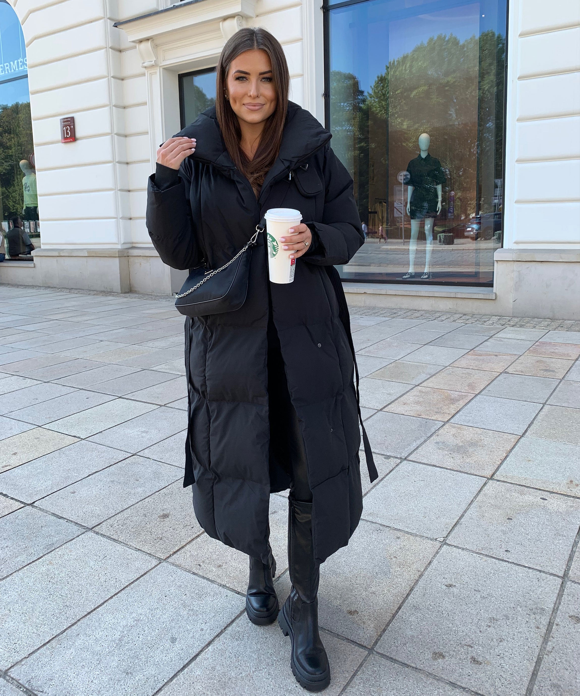 Women's Black Maxi Puffer Coat with Belt — Elegant Long Winter Jacket for Cold Weather & Everyday Style | Koossa