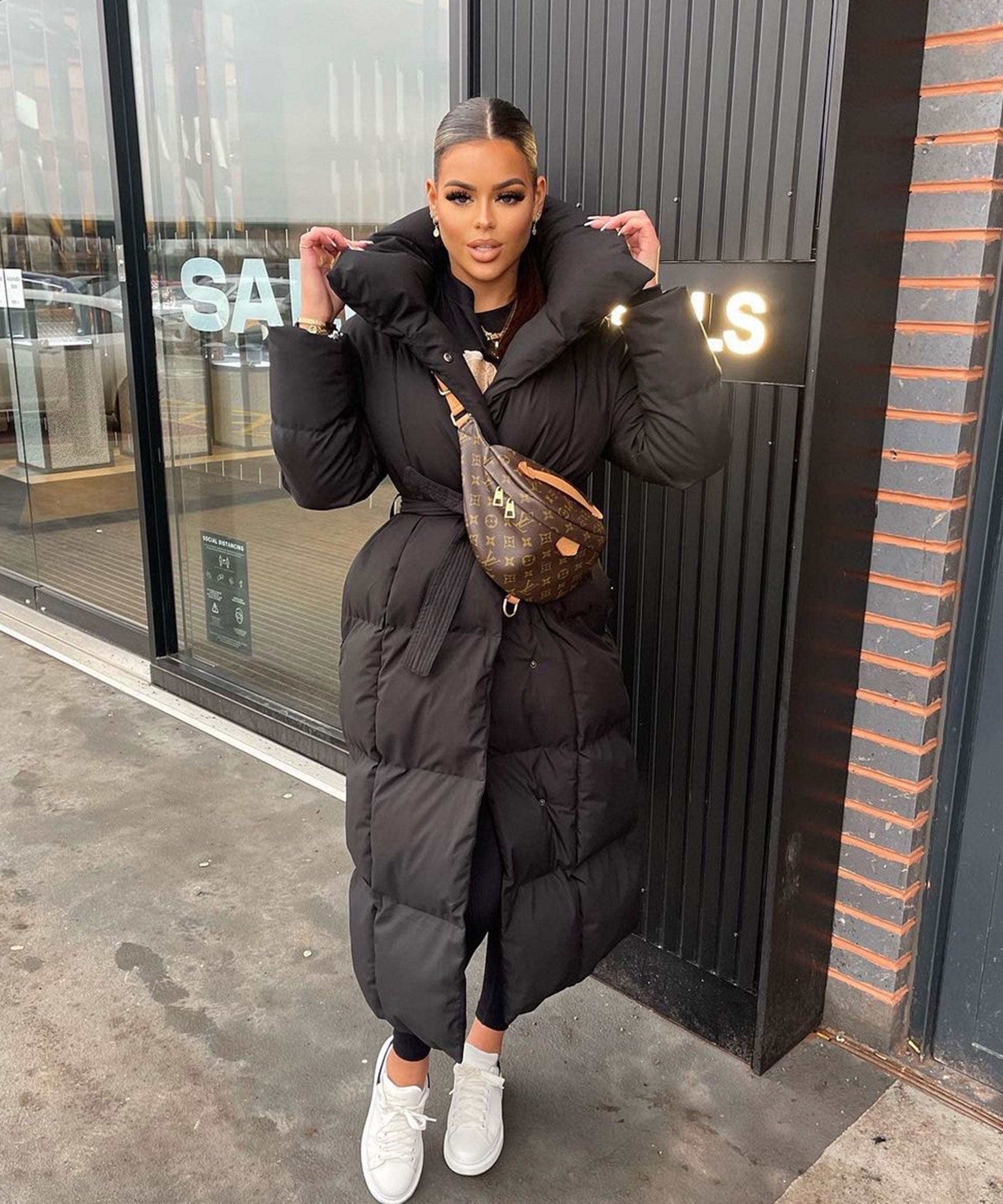 Women's Black Maxi Puffer Coat with Belt — Elegant Long Winter Jacket for Cold Weather & Everyday Style | Koossa