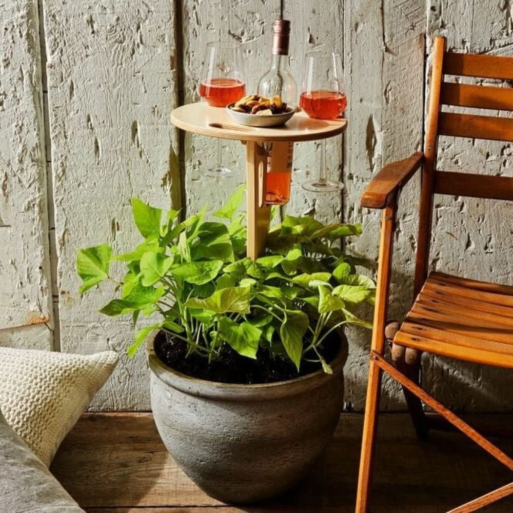 Table à vin portable pour pique-nique extérieur avec support bouteille et verres stabilisés terrasse jardin | Koossa