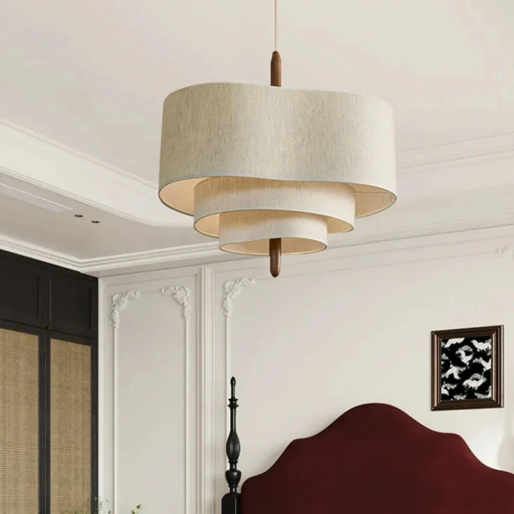 Suspension luminaire textile style zen bois métal éclairage diffus pour salle à manger chambre salon ambiance | Koossa