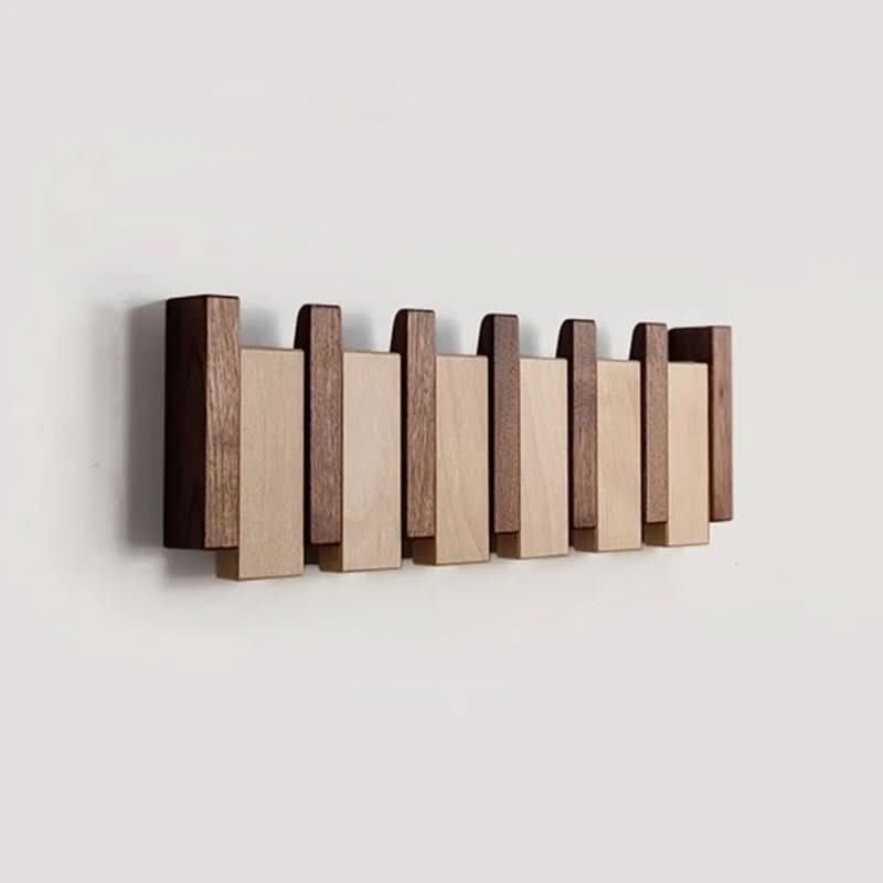 Patère murale en bois massif design piano avec crochets escamotables faits main pour entrée et couloir élégants | Koossa
