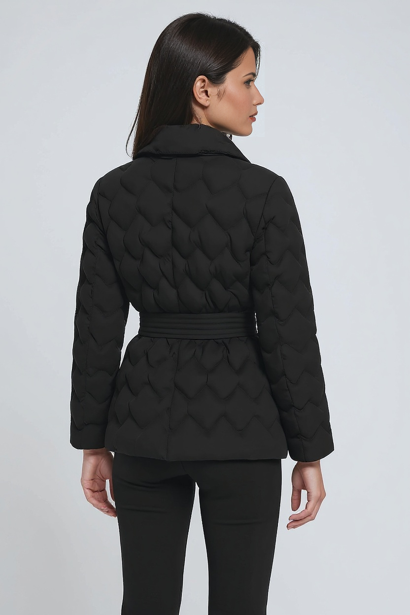 Quilted Belted Puffer Jacket in Midnight Black, Amber Orange & Sandstone Beige | Elegant Padded Winter Coat with Waist Belt for Women Over 50 | Koossa