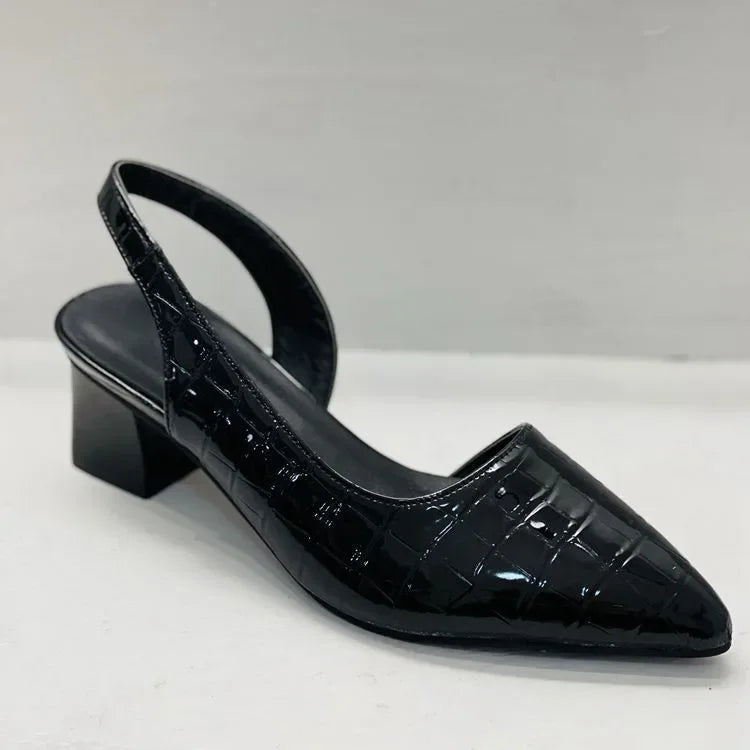 Women's Block Heel Court Shoes — Comfortable Croc-Effect Pumps for All-Day Wear & Smart Occasions | Koossa