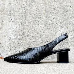 Women's Block Heel Court Shoes — Comfortable Croc-Effect Pumps for All-Day Wear & Smart Occasions | Koossa