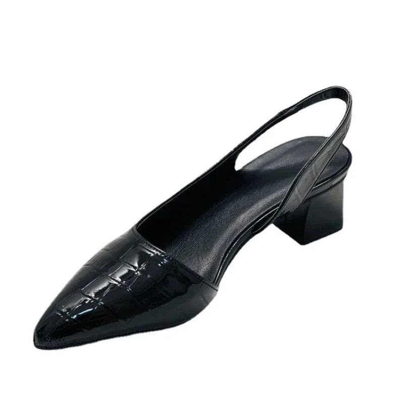 Women's Block Heel Court Shoes — Comfortable Croc-Effect Pumps for All-Day Wear & Smart Occasions | Koossa