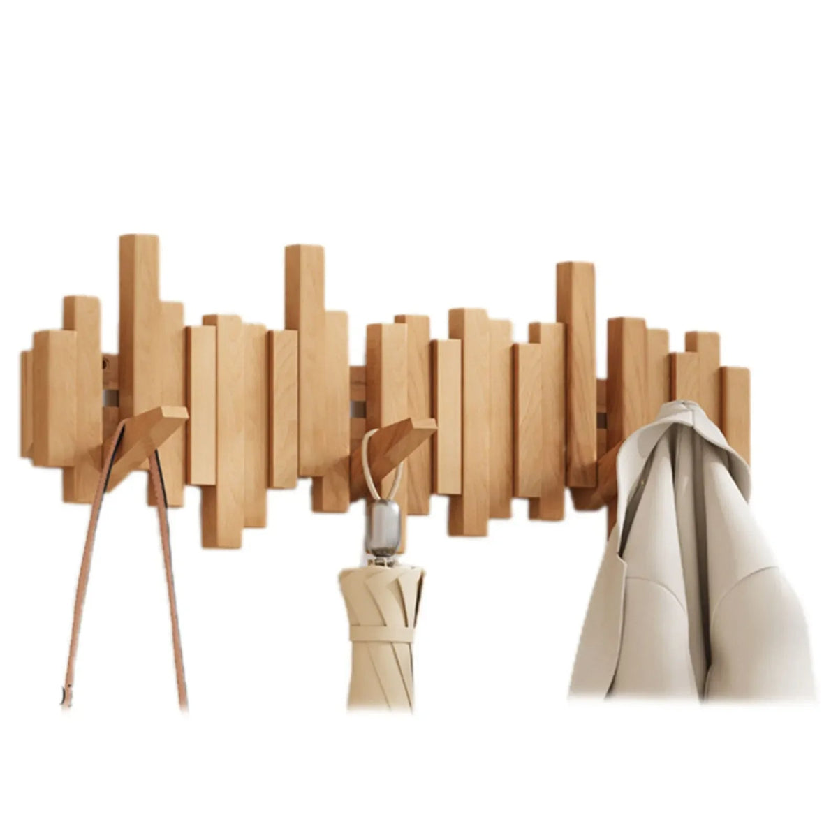 Folding Wall Hook Rack Wood Entryway Organizer 3 to 10 Pegs Retractable Hanger Bedroom Hallway Mudroom Storage | Lonoma