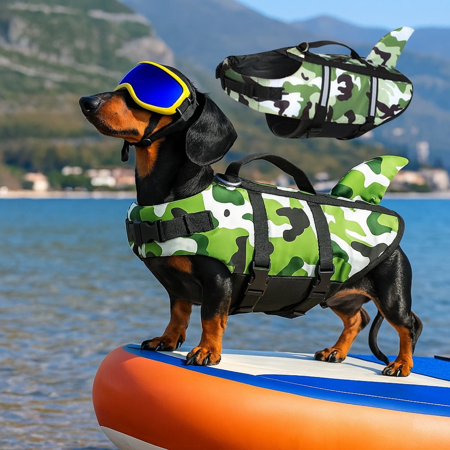 Dog Life Jacket Ripstop 600D Dachshund Swim Vest Adjustable Quick-Release Reflective Camouflage Flotation Aid Small Dog Water Safety | Koossa