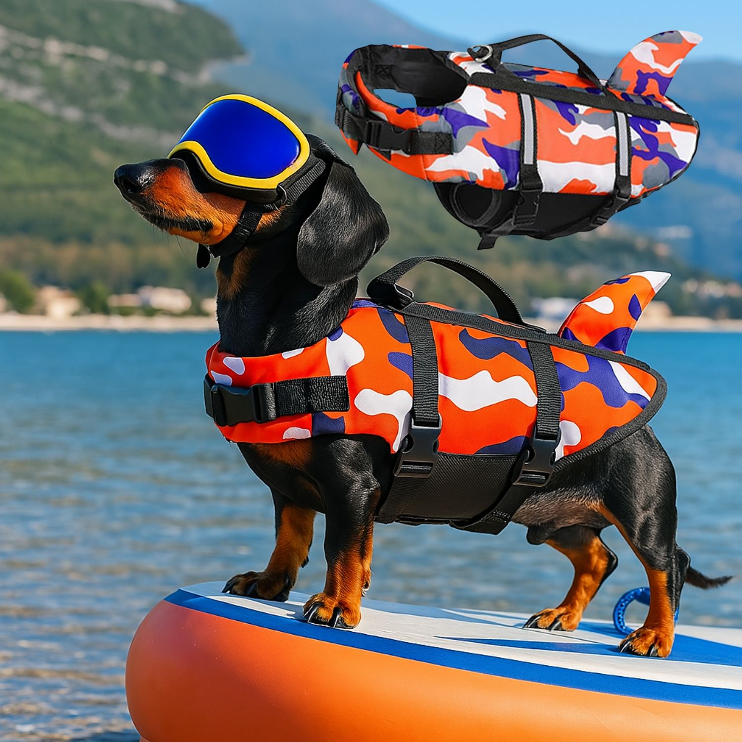 Dog Life Jacket Ripstop 600D Dachshund Swim Vest Adjustable Quick-Release Reflective Camouflage Flotation Aid Small Dog Water Safety | Koossa