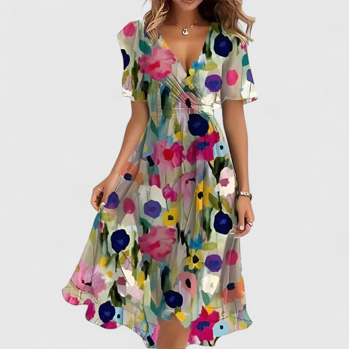 Ava | Womens Floral V Neck Midi Dress