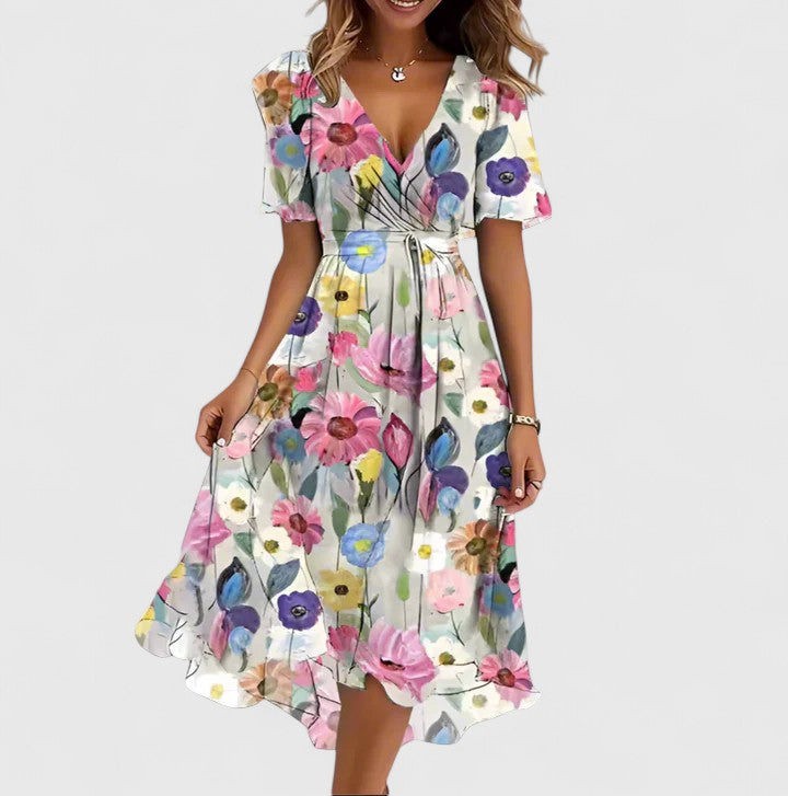 Ava | Womens Floral V Neck Midi Dress