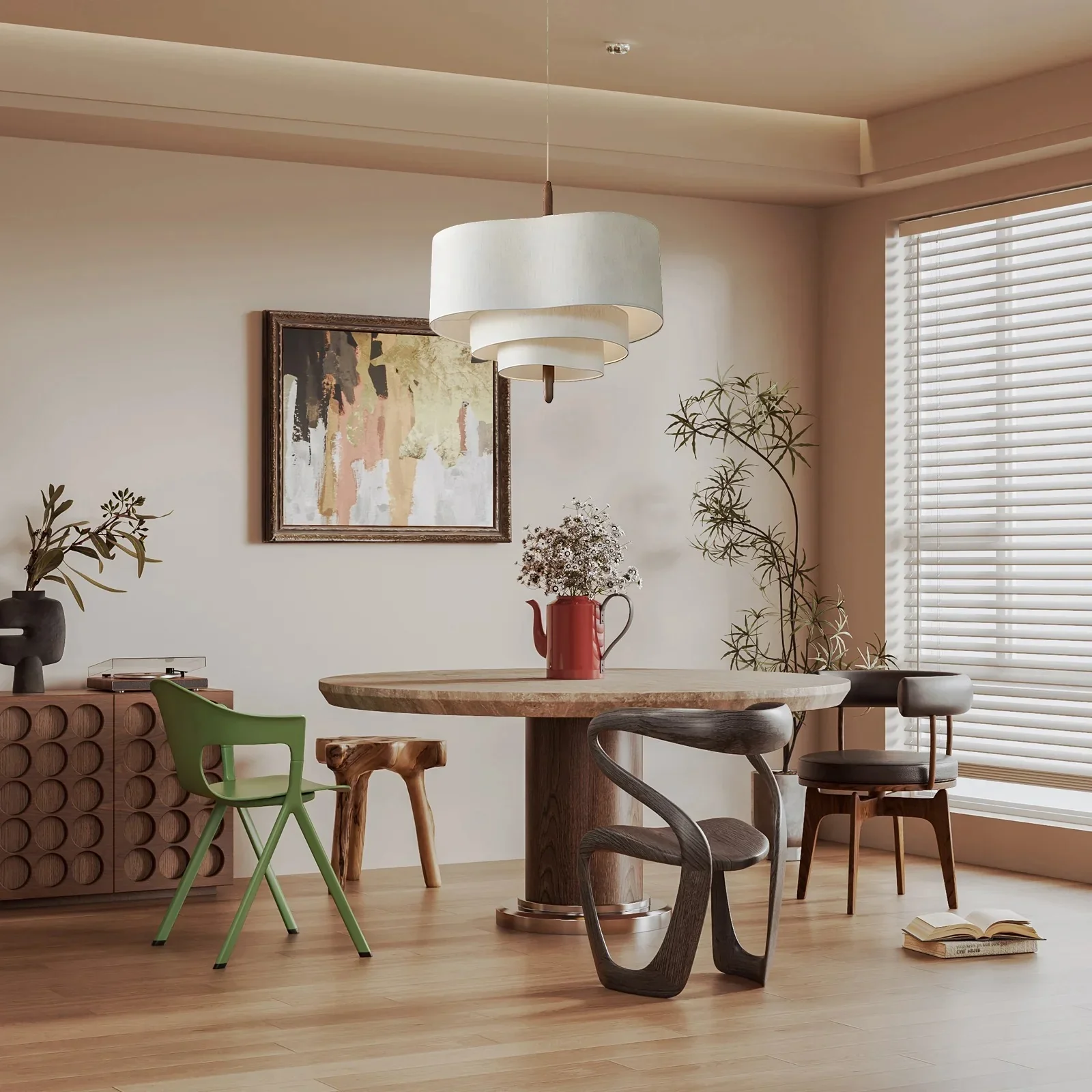 Suspension luminaire textile style zen bois métal éclairage diffus pour salle à manger chambre salon ambiance | Koossa