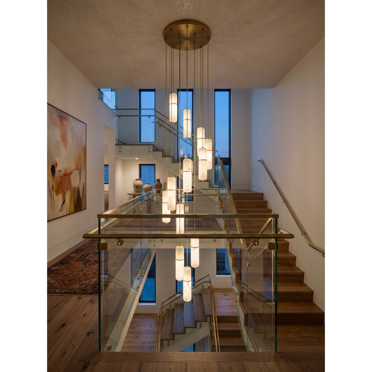 LED Alabaster Pendant Light Brass Finish Adjustable Wire Multi-Light Chandelier for Dining Room Kitchen Island Stairwell | Lonoma