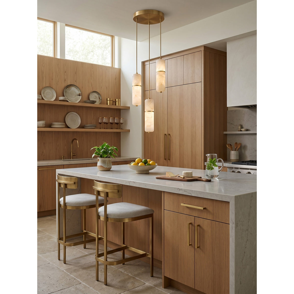 LED Alabaster Pendant Light Brass Finish Adjustable Wire Multi-Light Chandelier for Dining Room Kitchen Island Stairwell | Lonoma