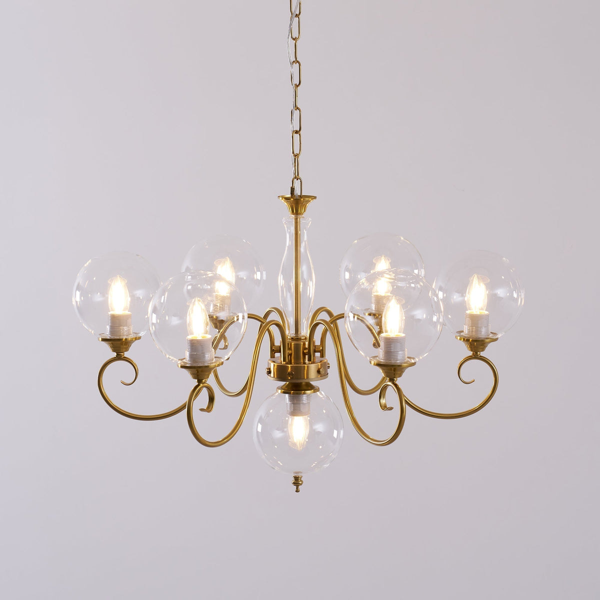 Hand-Blown Glass Globe Chandelier with Antique Brass Frame – Multi-Arm Pendant Light for Dining Room | Lonoma