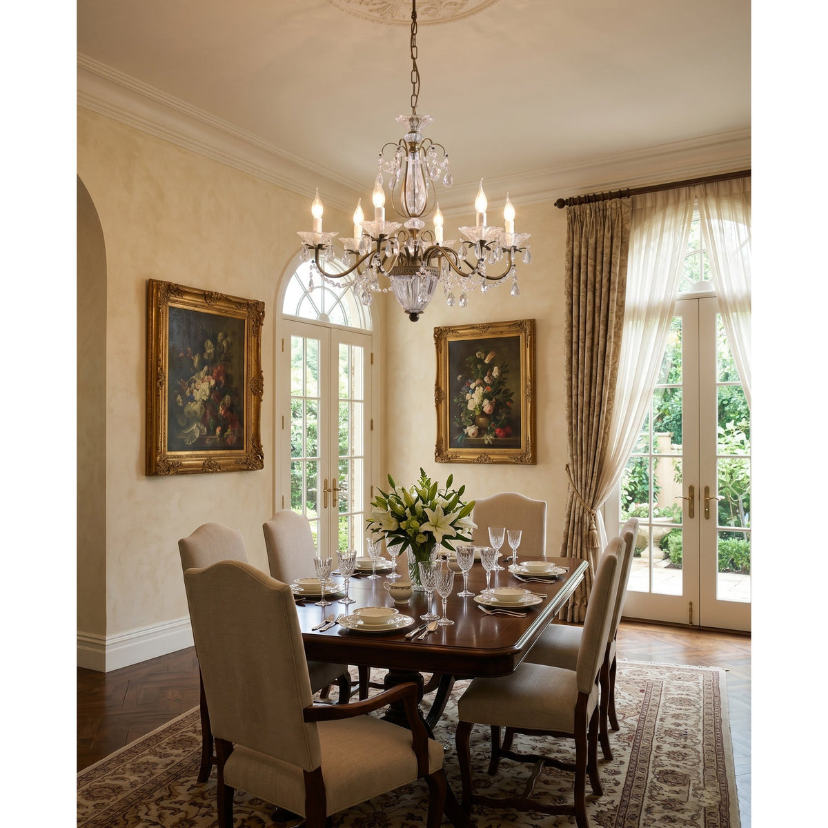Glam Crystal Chandelier with Candelabra Bulbs Coffee Gold Iron Frame Adjustable Chain Dining Room Foyer Statement Lighting | Lonoma