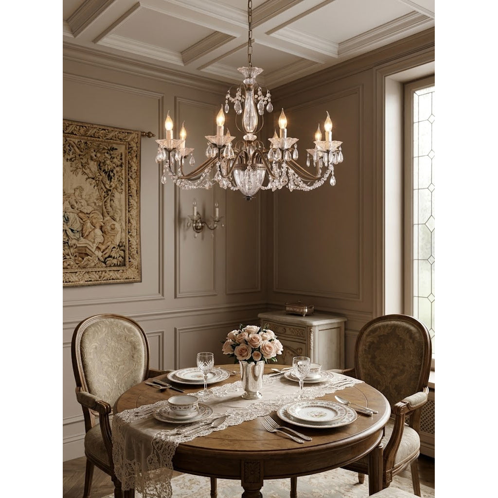 Glam Crystal Chandelier with Candelabra Bulbs Coffee Gold Iron Frame Adjustable Chain Dining Room Foyer Statement Lighting | Lonoma