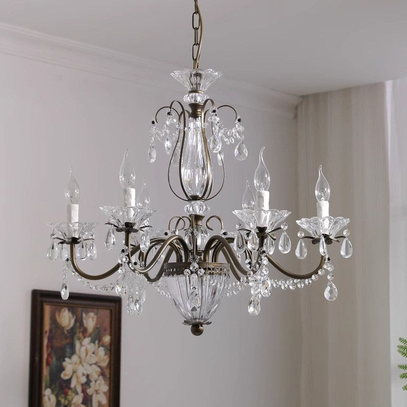 Glam Crystal Chandelier with Candelabra Bulbs Coffee Gold Iron Frame Adjustable Chain Dining Room Foyer Statement Lighting | Lonoma