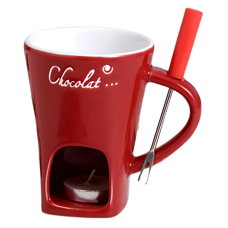 Ceramic Fondue Pot Set of 2, Candle-Heated Chocolate & Cheese Melting Warmer, Tabletop Dessert Server for Parties and Gatherings | Lonoma