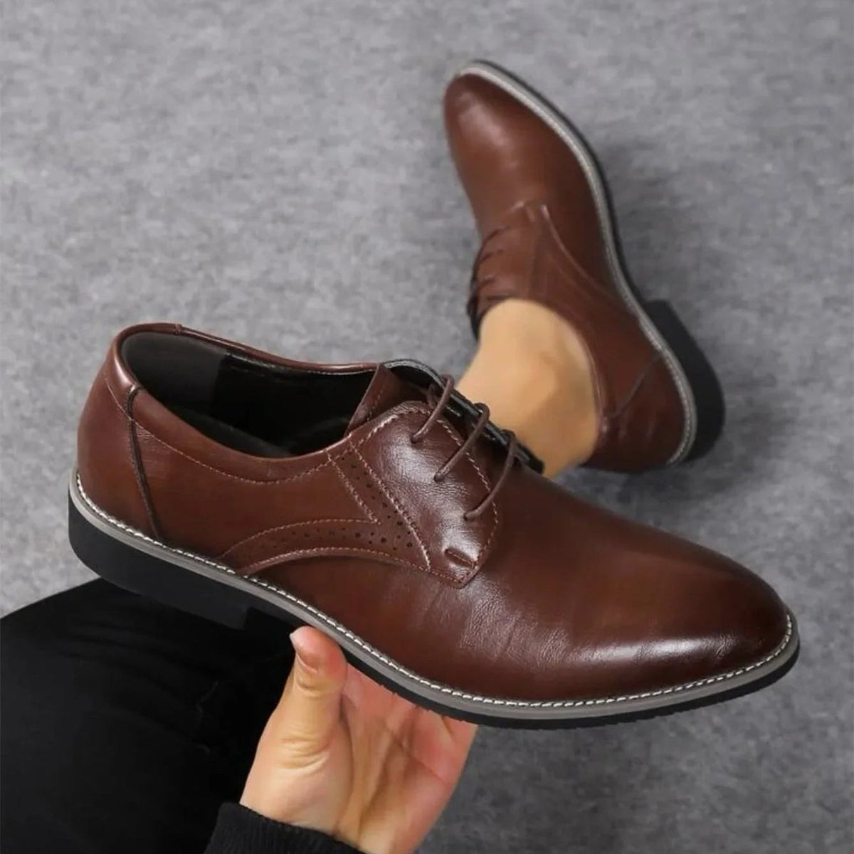 Men's Leather Dress Shoes Classic Oxford Brogues with Wingtip Perforation for Business Wedding Formal Office Suit Footwear | Lonoma